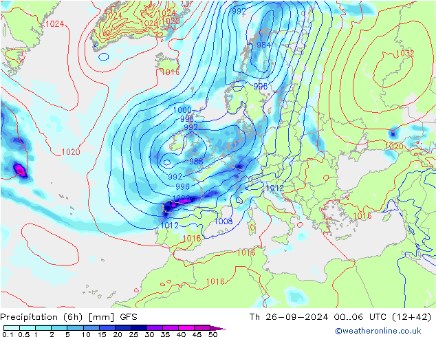 Z500/Regen(+SLP)/Z850 GFS do 26.09.2024 06 UTC