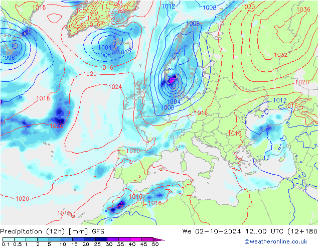 Precipitation (12h) GFS October 2024