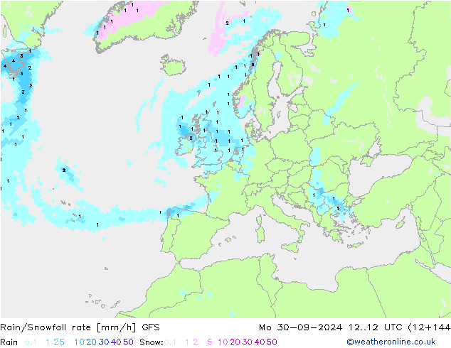 Rain/Snowfall rate GFS lun 30.09.2024 12 UTC