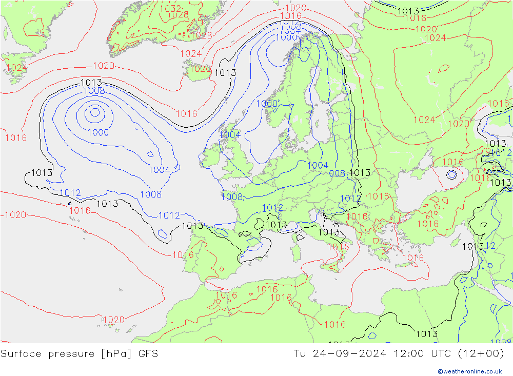 Surface pressure GFS Tu 24.09.2024 12 UTC