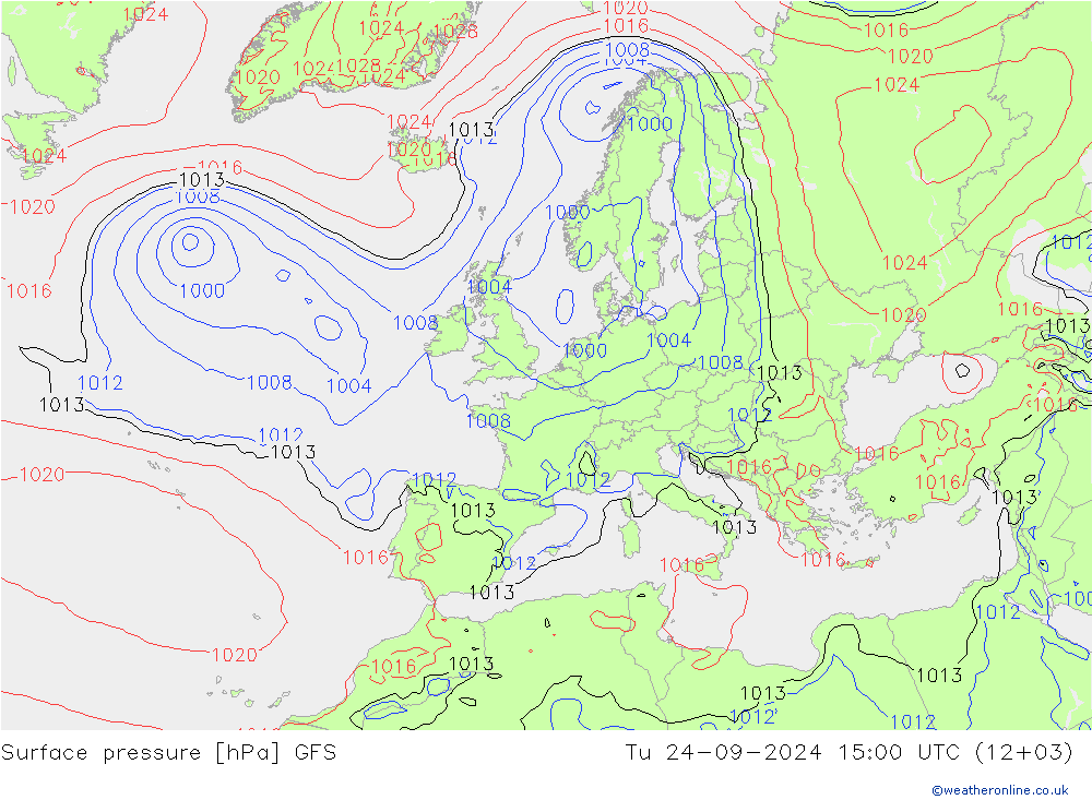 Surface pressure GFS Tu 24.09.2024 15 UTC