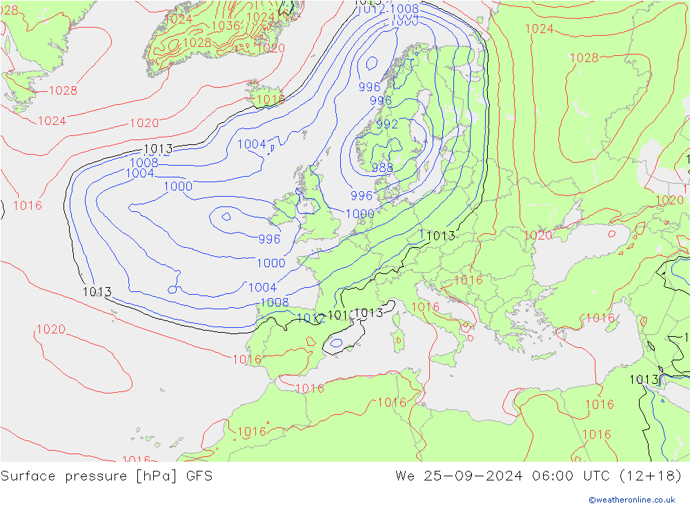 Yer basıncı GFS Çar 25.09.2024 06 UTC