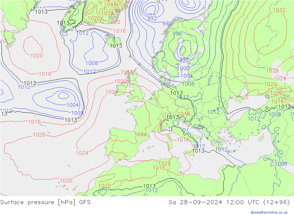 Surface pressure GFS Sa 28.09.2024 12 UTC