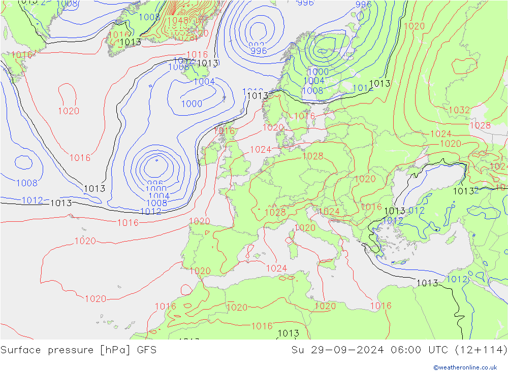 pressão do solo GFS Dom 29.09.2024 06 UTC