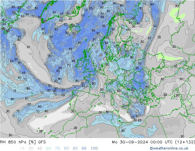 850 hPa Nispi Nem GFS Pzt 30.09.2024 00 UTC