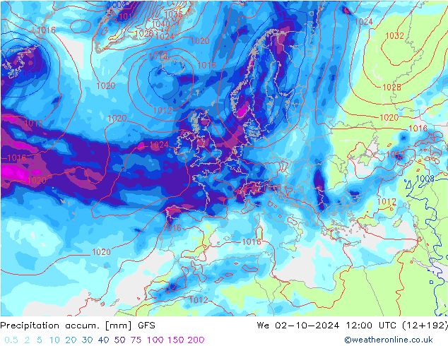 Precipitation accum. GFS Qua 02.10.2024 12 UTC