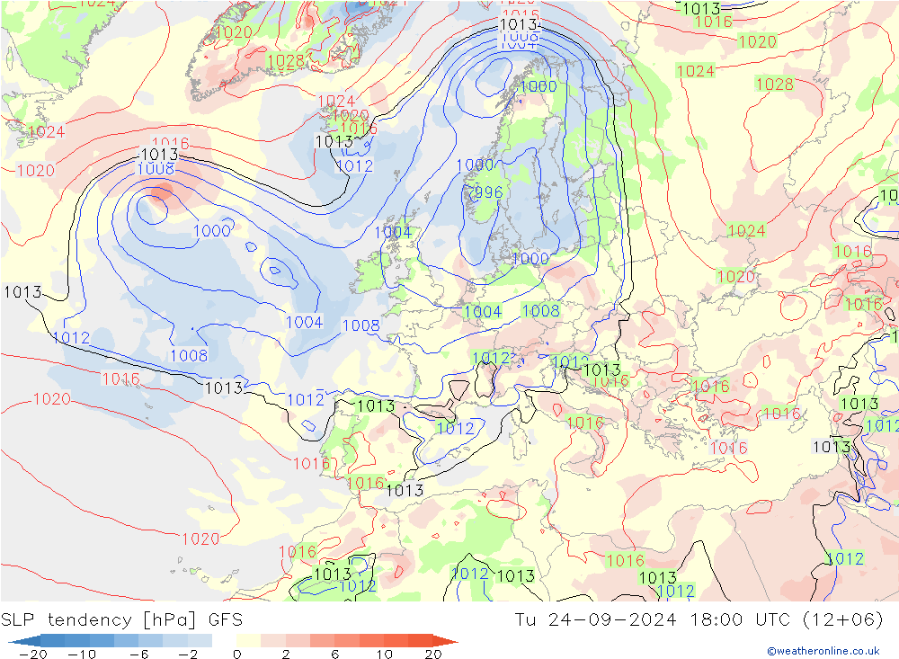 SLP tendency GFS Ter 24.09.2024 18 UTC