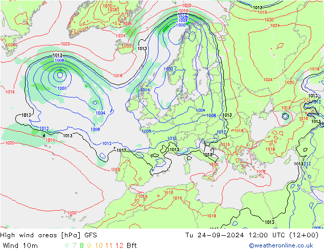 Izotacha GFS wto. 24.09.2024 12 UTC