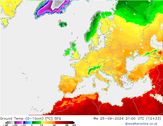 Topraküstü en düşük Sıc. GFS Çar 25.09.2024 21 UTC