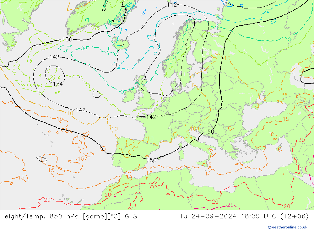 Geop./Temp. 850 hPa GFS mar 24.09.2024 18 UTC