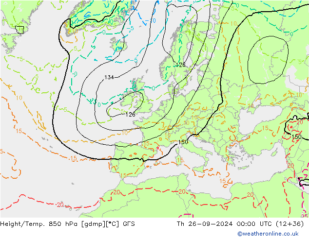 Height/Temp. 850 hPa GFS czw. 26.09.2024 00 UTC