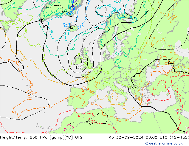 Geop./Temp. 850 hPa GFS lun 30.09.2024 00 UTC