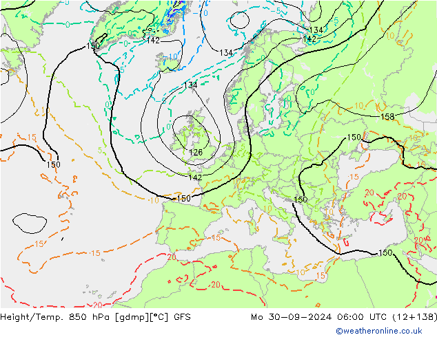 Height/Temp. 850 hPa GFS Mo 30.09.2024 06 UTC