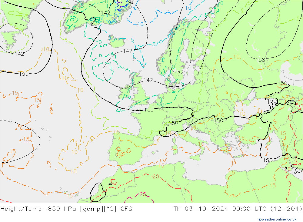 Height/Temp. 850 hPa GFS Th 03.10.2024 00 UTC