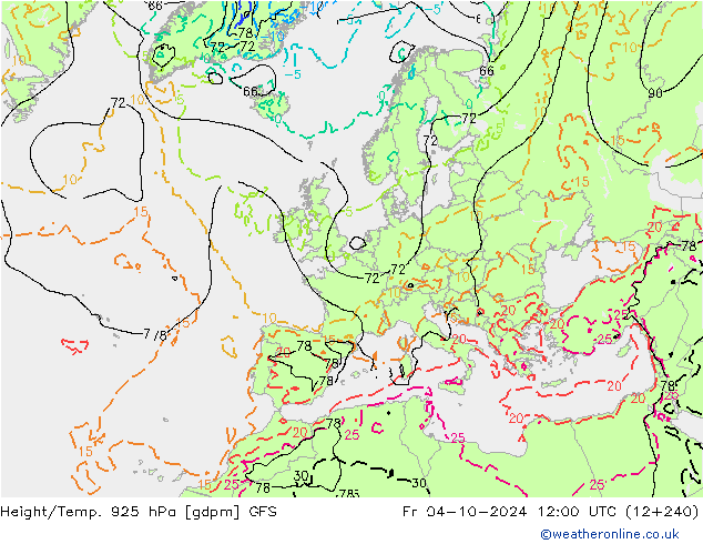 Height/Temp. 925 hPa GFS ven 04.10.2024 12 UTC