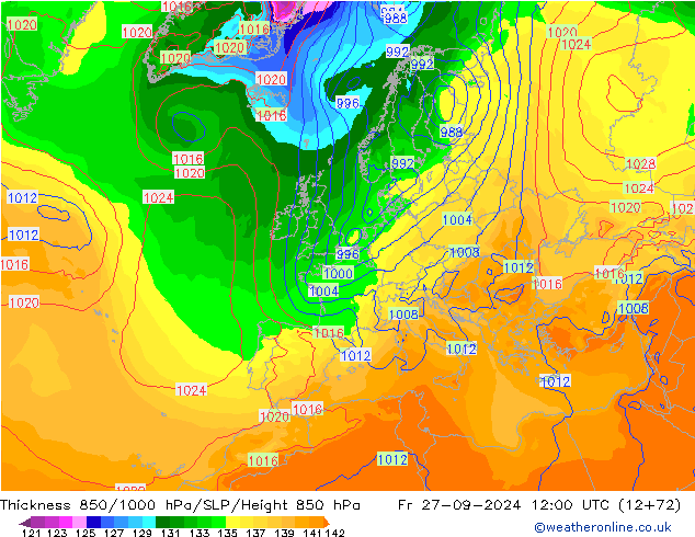 Thck 850-1000 hPa GFS Fr 27.09.2024 12 UTC