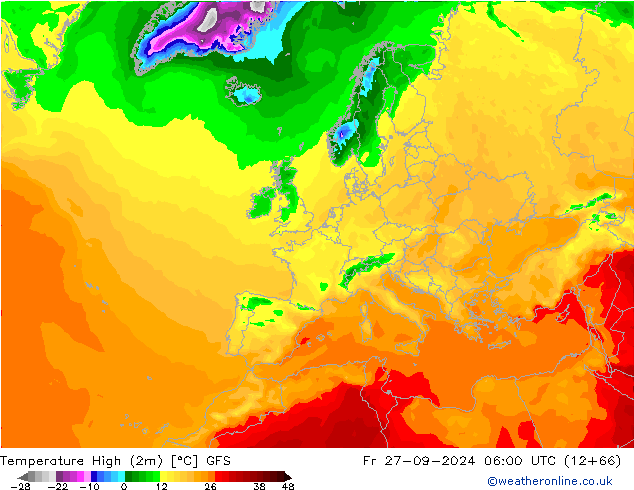 Temperature High (2m) GFS Fr 27.09.2024 06 UTC