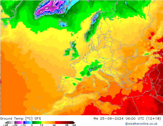 Temp. al suolo GFS mer 25.09.2024 06 UTC