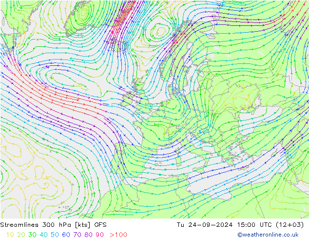 Streamlines 300 hPa GFS Tu 24.09.2024 15 UTC