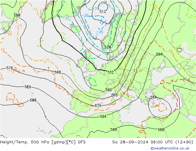 Z500/Rain (+SLP)/Z850 GFS Sa 28.09.2024 06 UTC