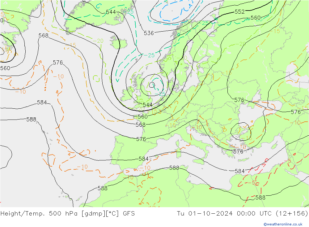 Height/Temp. 500 hPa GFS Tu 01.10.2024 00 UTC