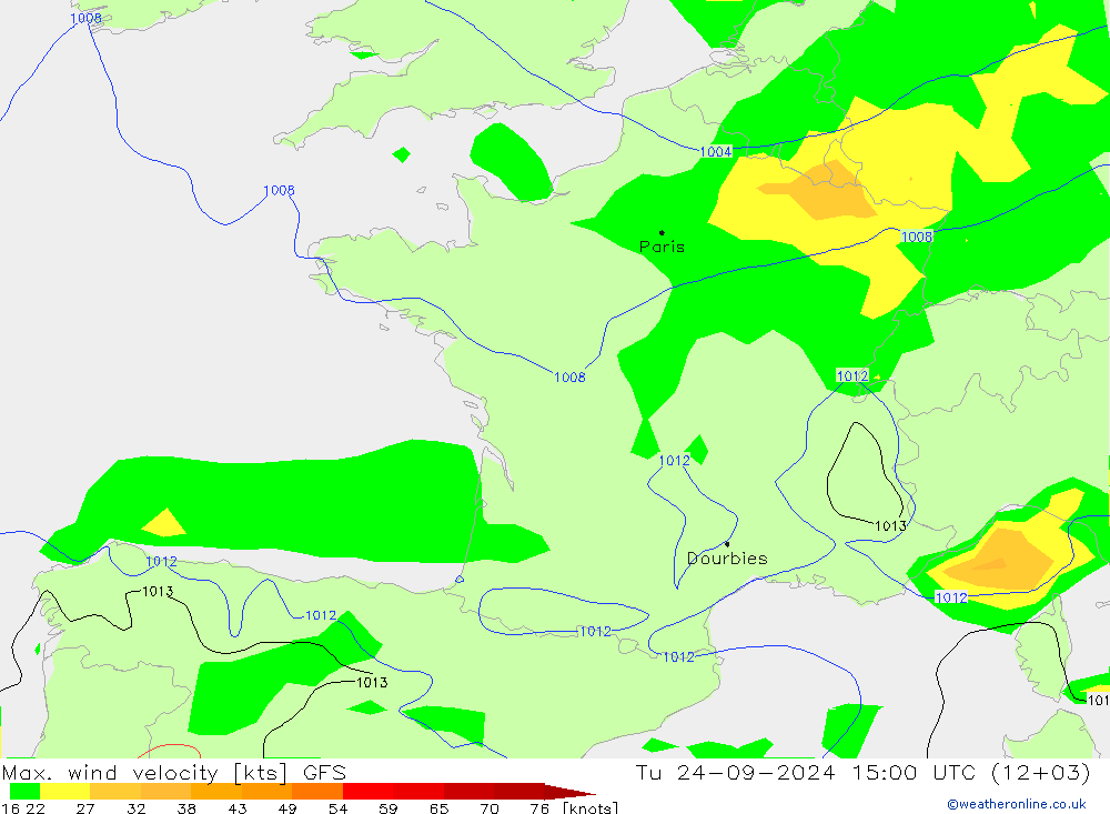 Max. wind velocity GFS wto. 24.09.2024 15 UTC