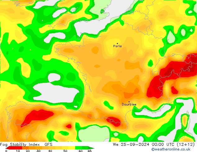 Fog Stability Index GFS śro. 25.09.2024 00 UTC