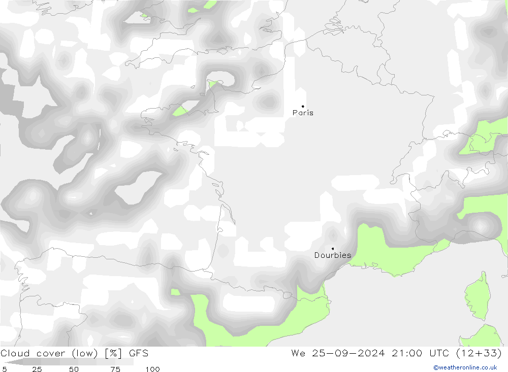 облака (низкий) GFS ср 25.09.2024 21 UTC