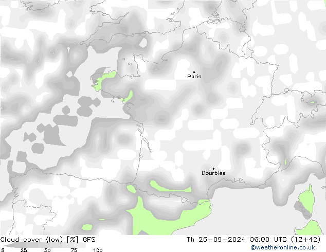 облака (низкий) GFS чт 26.09.2024 06 UTC