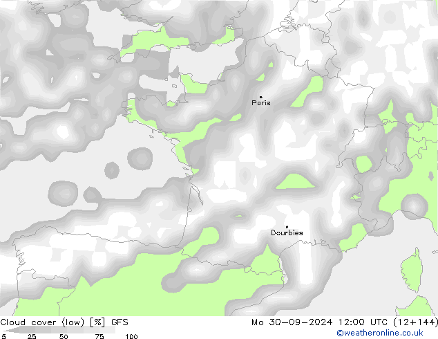 zachmurzenie (niskie) GFS pon. 30.09.2024 12 UTC