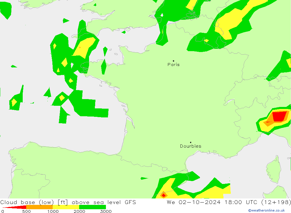 Höhe untere Wolkengrenze GFS Mi 02.10.2024 18 UTC