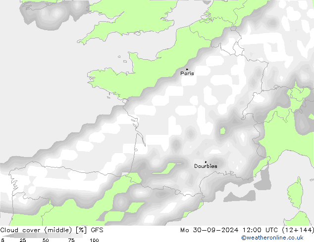 Nubi medie GFS lun 30.09.2024 12 UTC