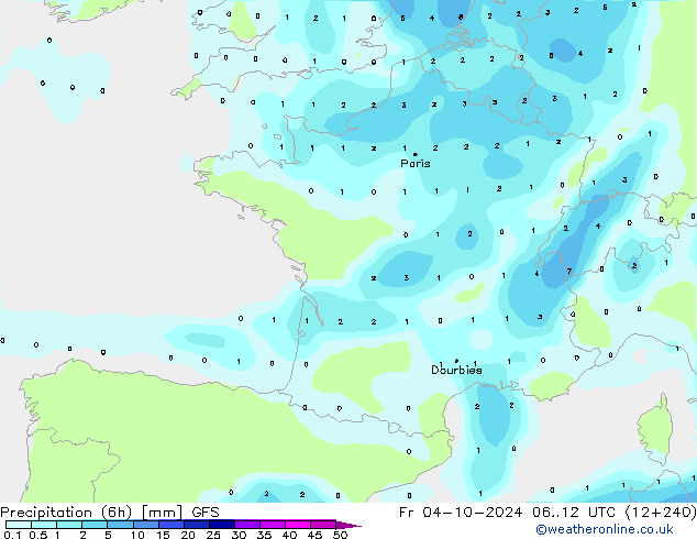 Precipitazione (6h) GFS ven 04.10.2024 12 UTC