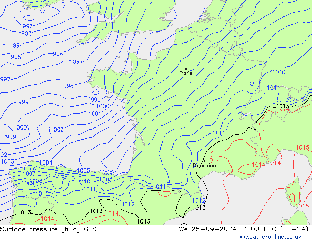 Surface pressure GFS We 25.09.2024 12 UTC