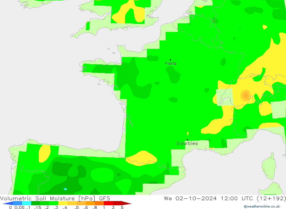 Volumetric Soil Moisture GFS We 02.10.2024 12 UTC