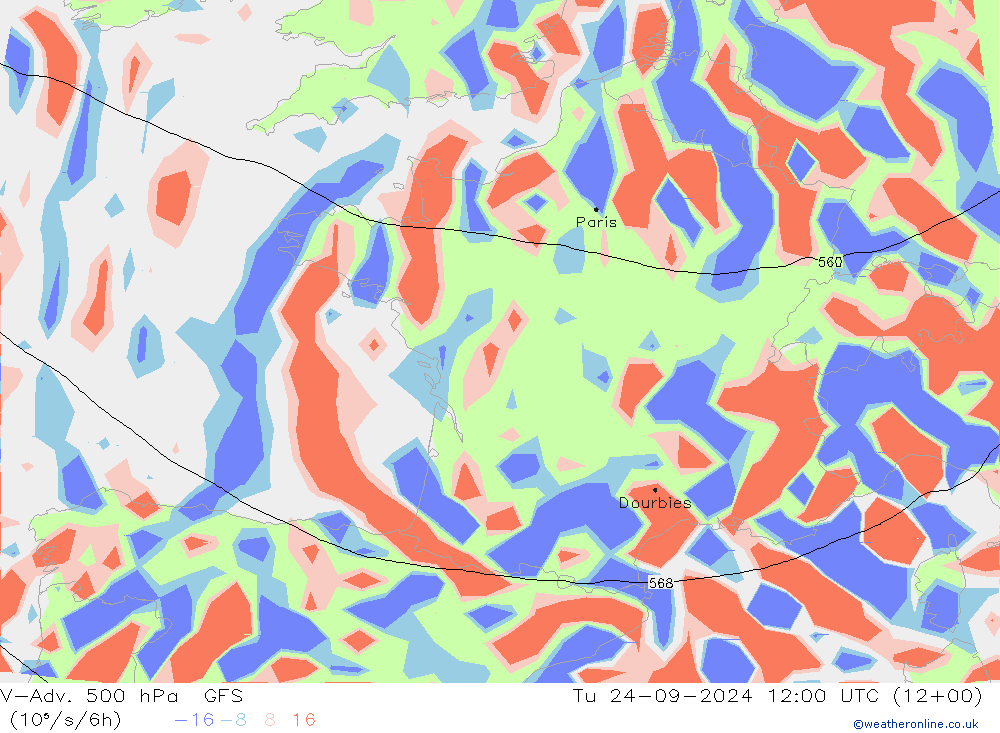 V-Adv. 500 hPa GFS Tu 24.09.2024 12 UTC