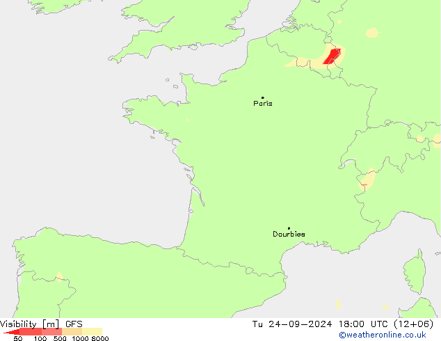 Visibility GFS Tu 24.09.2024 18 UTC