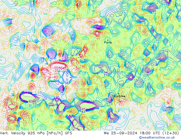 Vert. Velocity 925 гПа GFS ср 25.09.2024 18 UTC