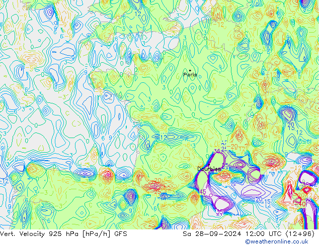 Vert. Velocity 925 hPa GFS Sáb 28.09.2024 12 UTC