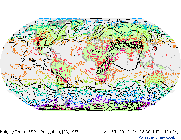 Z500/Rain (+SLP)/Z850 GFS mer 25.09.2024 12 UTC