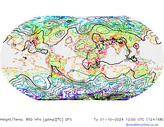 Z500/Rain (+SLP)/Z850 GFS Ter 01.10.2024 12 UTC