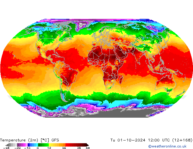 Temperature (2m) GFS Tu 01.10.2024 12 UTC