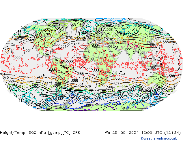 Z500/Rain (+SLP)/Z850 GFS ср 25.09.2024 12 UTC