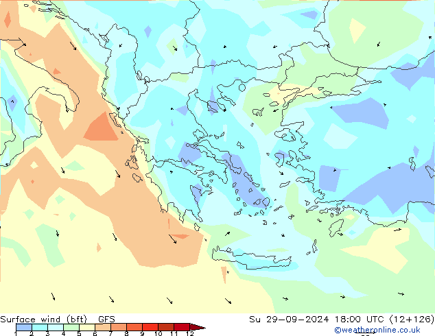 Vent 10 m (bft) GFS dim 29.09.2024 18 UTC