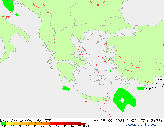 Max. wind velocity GFS We 25.09.2024 21 UTC