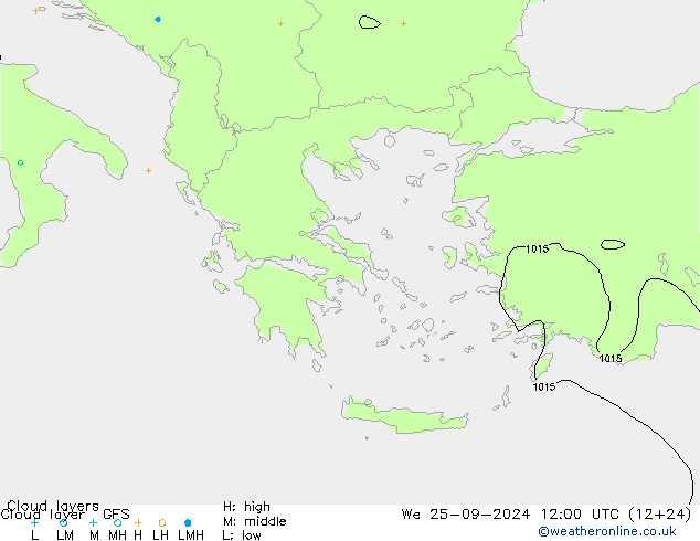 Cloud layer GFS mer 25.09.2024 12 UTC