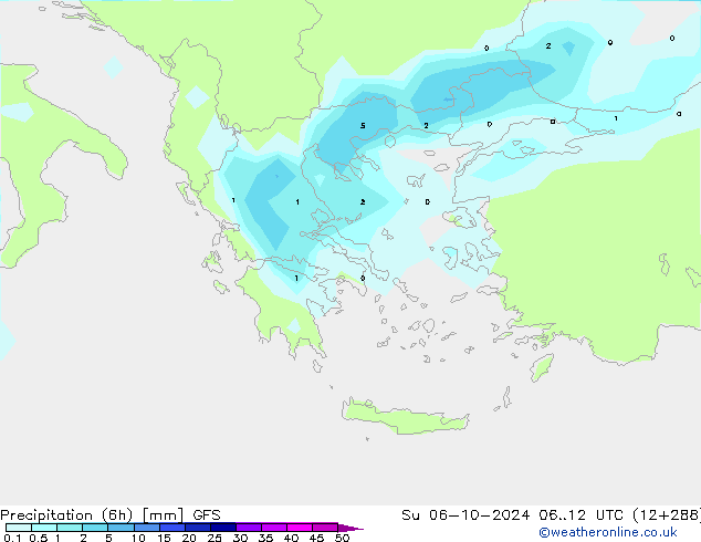 Precipitação (6h) GFS Dom 06.10.2024 12 UTC