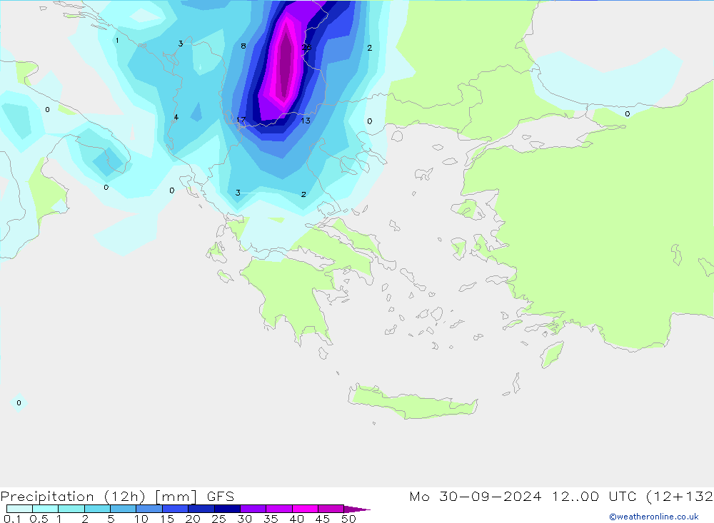 Precipitación (12h) GFS lun 30.09.2024 00 UTC