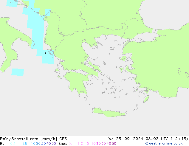 Rain/Snowfall rate GFS mer 25.09.2024 03 UTC