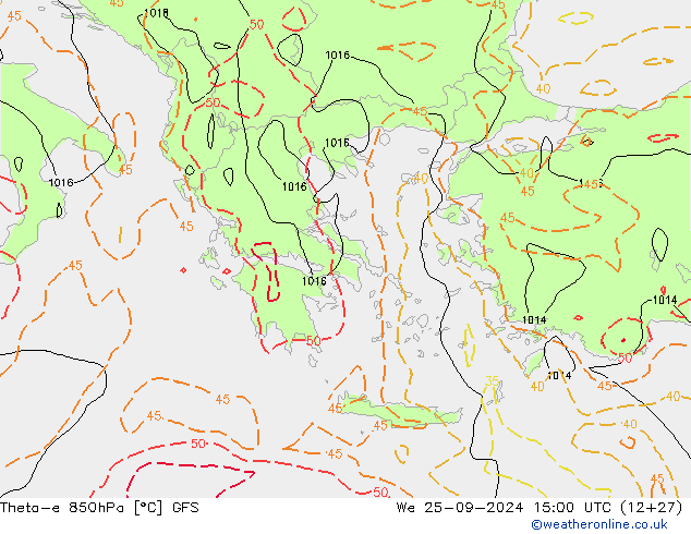 Theta-e 850hPa GFS mié 25.09.2024 15 UTC